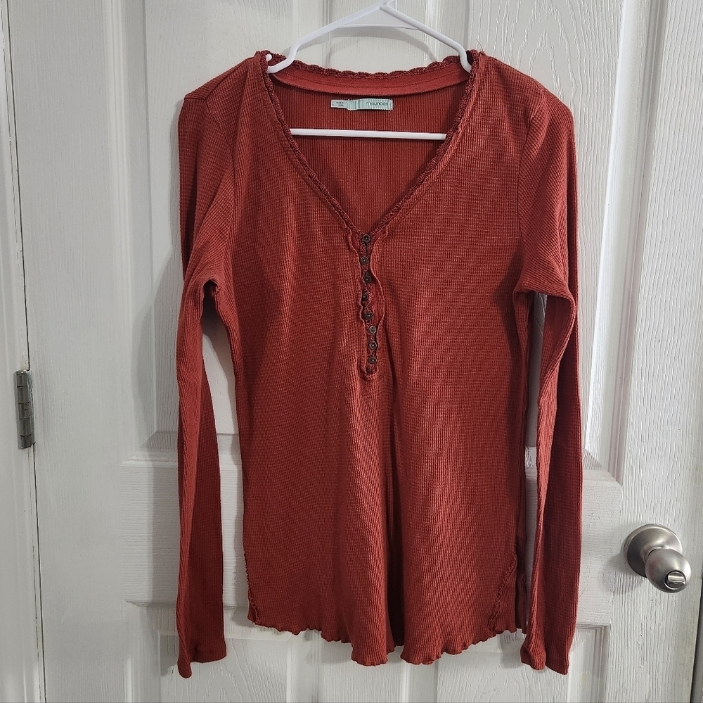 Vintage orange lightweight waffle Knit Henley y2k twilight Bella swan ALT Large